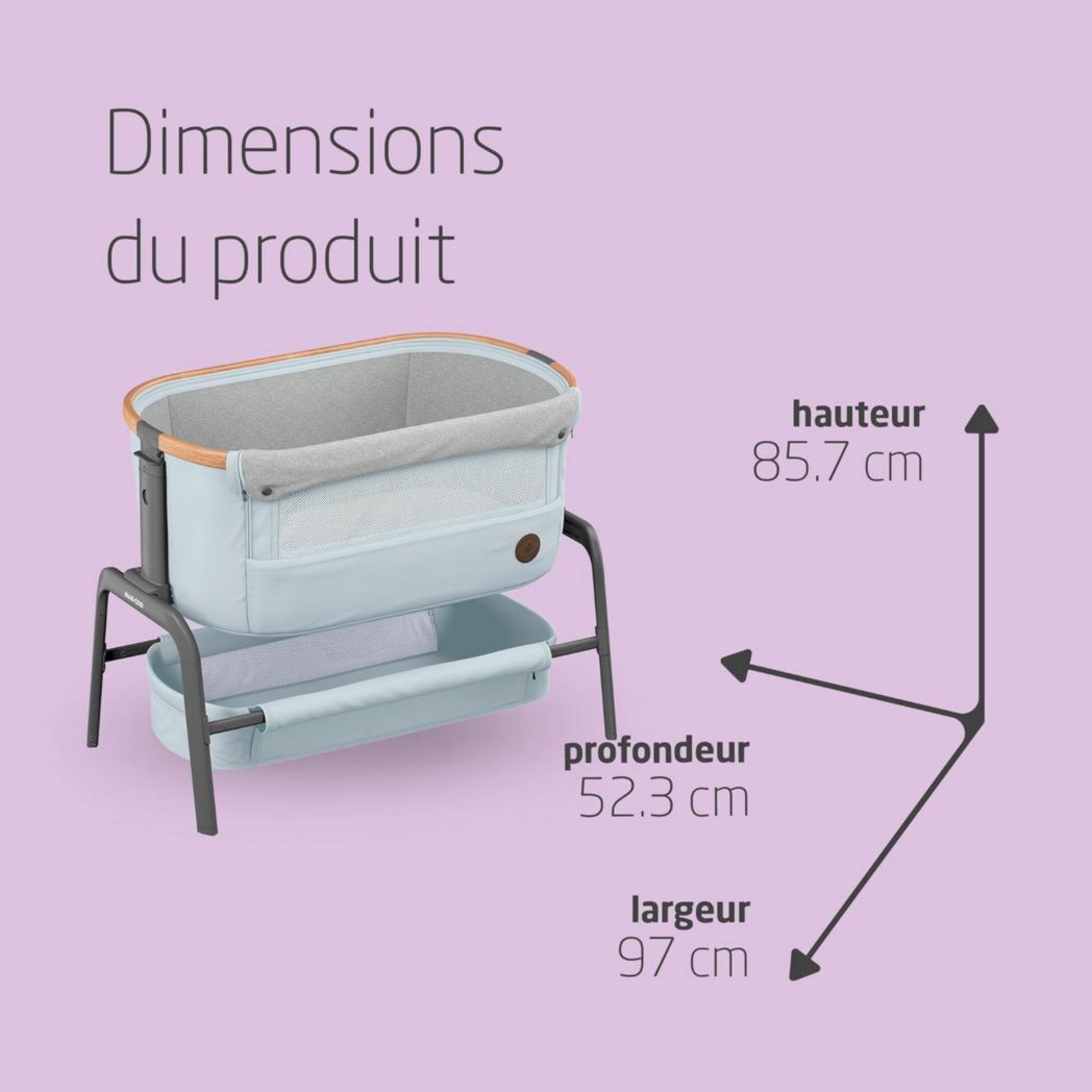 Lit cododo Maxi-Cosi Iora, lit cododo pliable pour bébé, 0-6 mois, 9 kg max, 4 positions d'inclinaison et 5 hauteurs, système coulissant, matelas confort, grand panier, facile à transporter, Essential Graphite