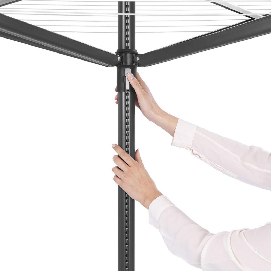 Brabantia - Séchoir à linge Lift-O-Matic - Étendoir à linge d'extérieur - Antidérapant - Résistant aux UV, 60 m - Rotation fluide - Pratique - Douille métallique à planter - Gris métallisé - 295 cm