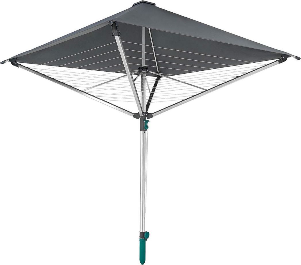 Séchoir parapluie Leifheit LinoProtect 400, séchoir parapluie d'extérieur avec toit étanche, séchoir à linge inclus 8 œillets pour cintres et prise de sol