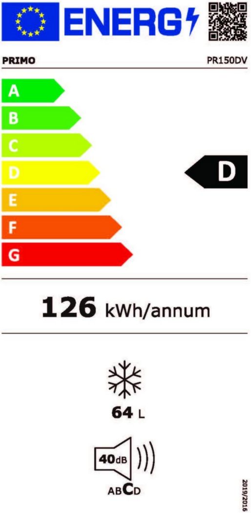 Congélateur de table PRIMO PR150DV - 64 L - Pose libre - Classe D - Noir