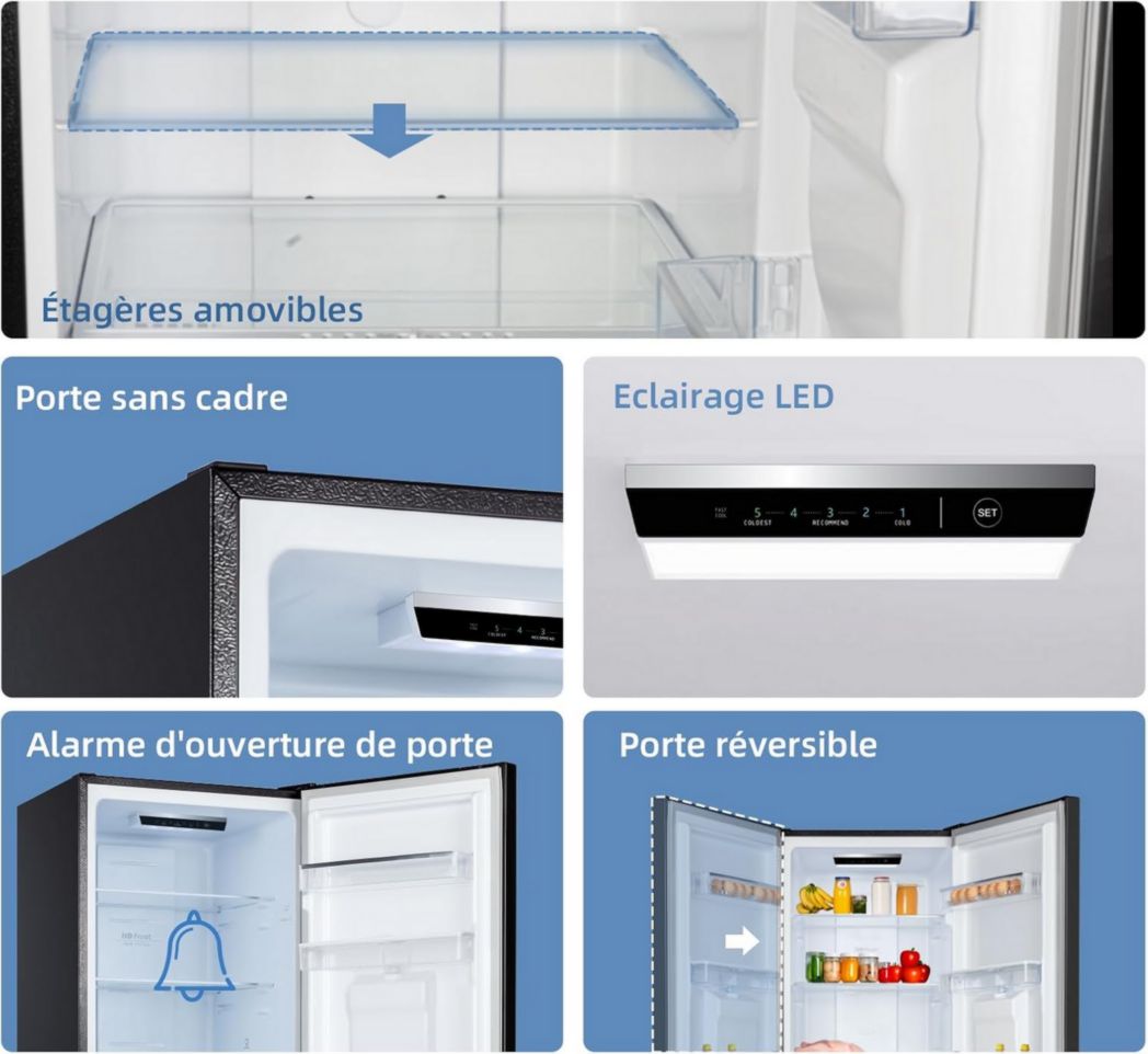 Réfrigérateur congélateur inférieur CHIQ CBM159LEBD 157 litres (109 + 48) Low Frost, faible bruit, refroidissement rapide, faible encombrement