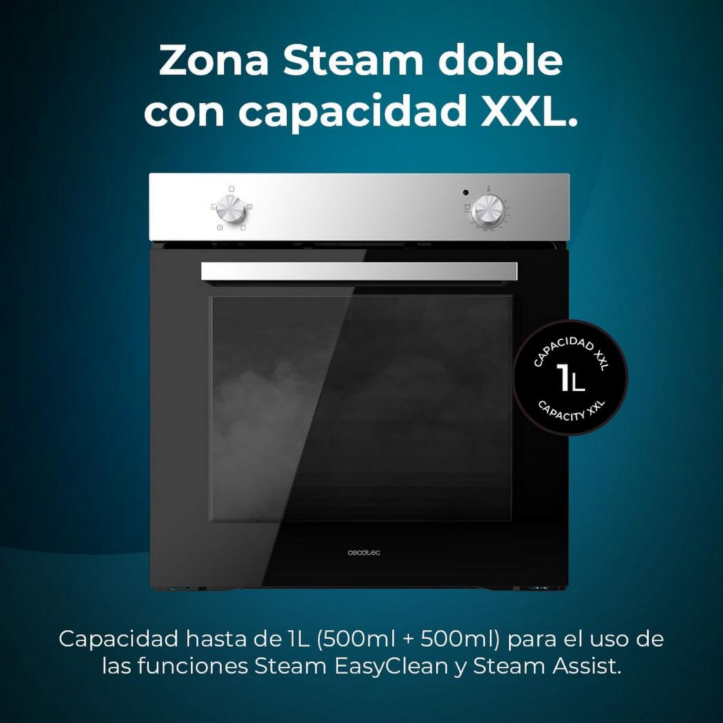 Four encastrable Cecotec Bolero Hexa C134500 Inox A 45 cm. 2600 W, capacité 56 L, basse consommation, 4 fonctions, minuterie, nettoyage vapeur, cuisson vapeur
