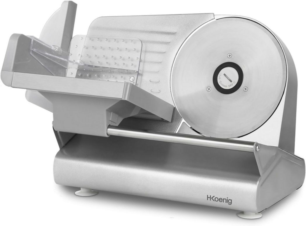 Trancheuse à viande électrique H.Koenig MSX254, Charcuterie, Professionnelle, Précise, Coupe 0-12 mm, Lame 25 cm, Aiguiseur intégré, Grand plateau, 282 tr/min, Rouge