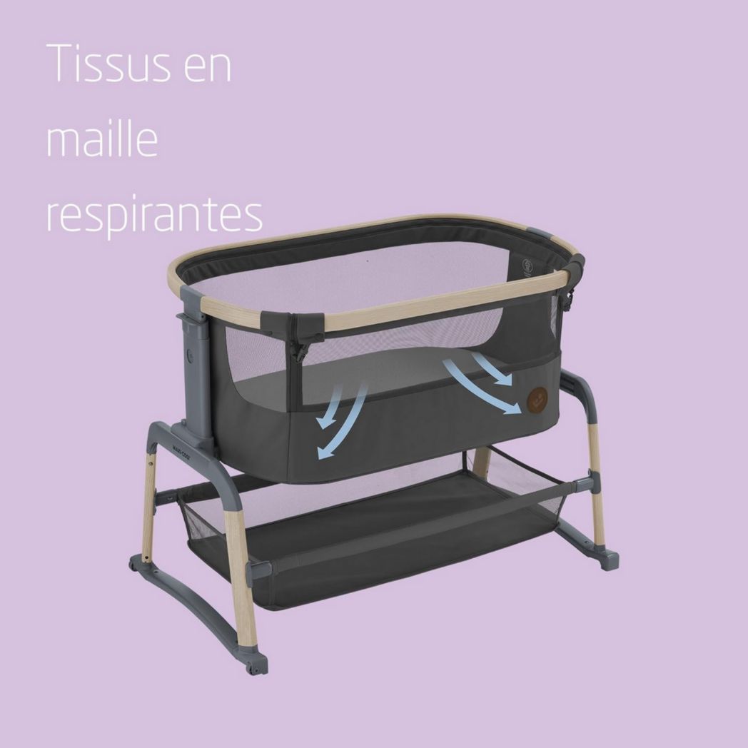 Lit cododo Maxi-Cosi Iora, lit cododo pliable pour bébé, 0-6 mois, 9 kg max, 4 positions d'inclinaison et 5 hauteurs, système coulissant, matelas confort, grand panier, facile à transporter, Essential Graphite