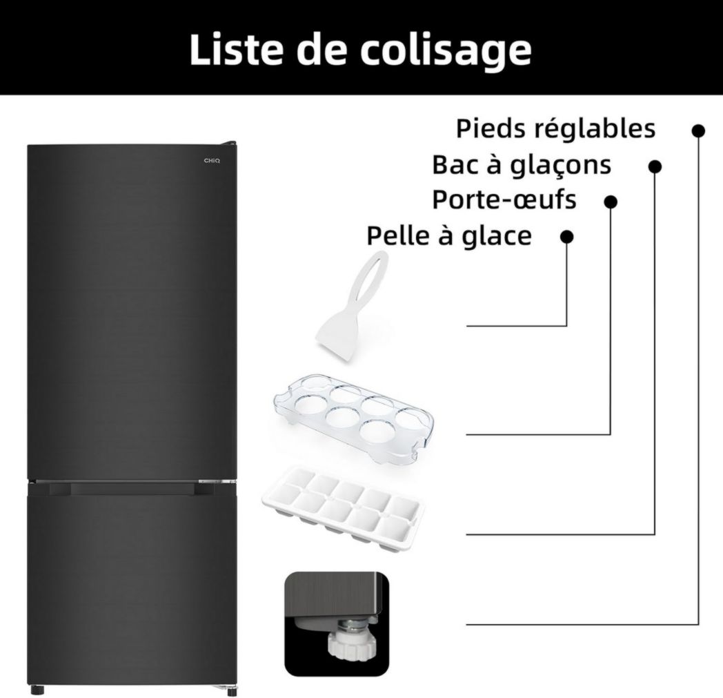 Réfrigérateur congélateur inférieur CHIQ FBM157L42 157 L (109 + 48), largeur 47 cm, Low Frost, 39 dB, portes réversibles, garantie 12 ans sur le compresseur