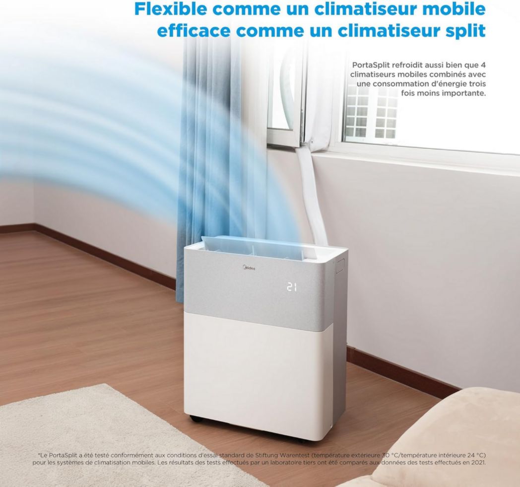 Climatiseur portable 4-en-1 silencieux MIDEA PortaSplit | 12 000 BTU | 3,5 kW, chauffage et climatiseur portables prêts à installer - Climatiseur portable avec refroidisseur, déshumidificateur, chauffage et ventilateur