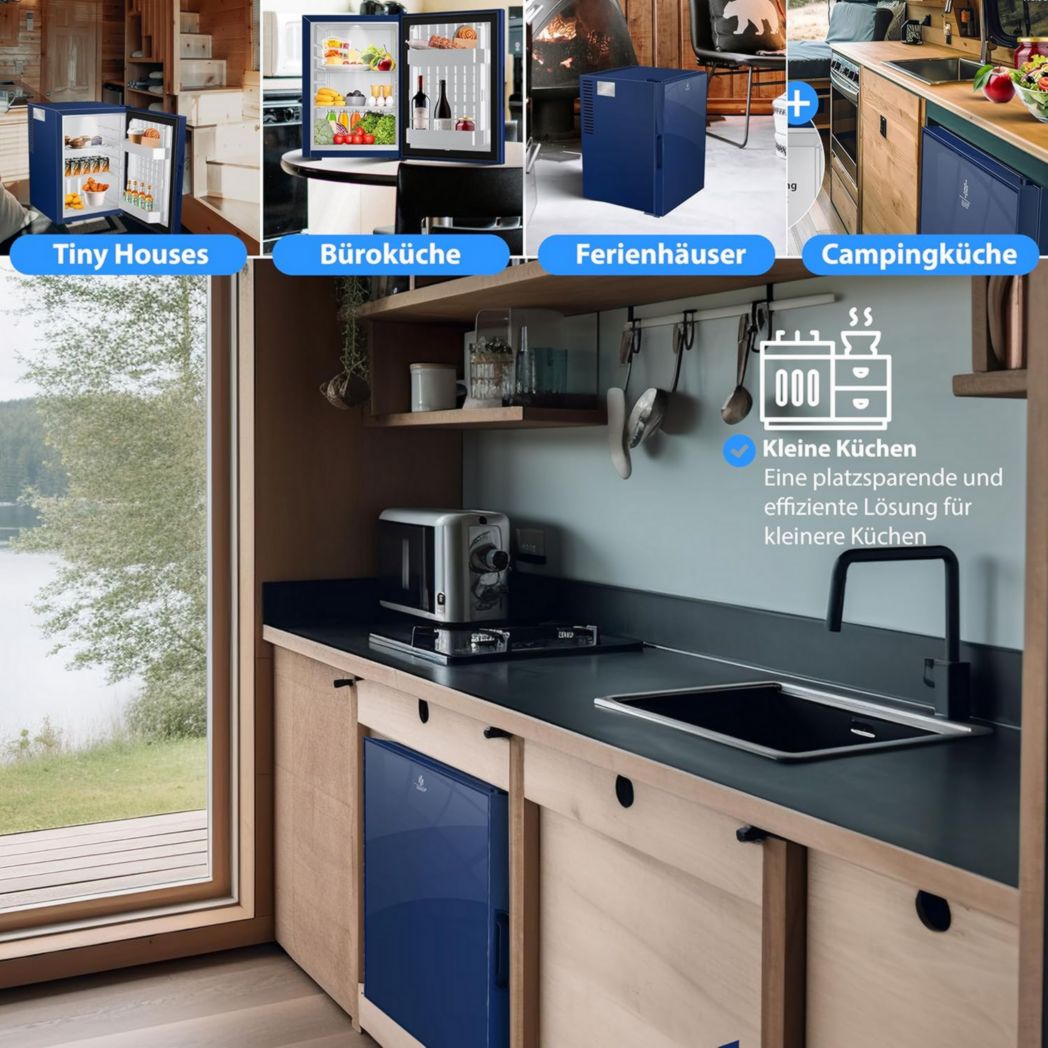 Mini-réfrigérateur KESSER® avec serrure, mini-bar 40 l, silencieux, 22 dB, verrouillable, chambre, butée de porte amovible, environ 4 à 16 °C, hauteur 57 cm, éclairage intérieur