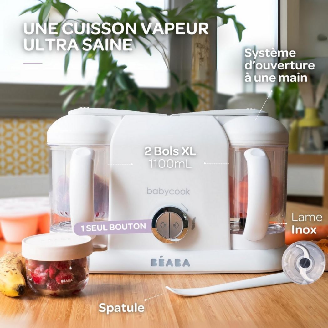 BÉABA, Robot Cuiseur Bébé 4 en 1 Babycook Duo, Mixeur-Cuiseur, Cuisson Vapeur Rapide 15 minutes, Diversification des Aliments, Petits Pots Bébé Maison, Capacité XXL 2200 ml, Noir