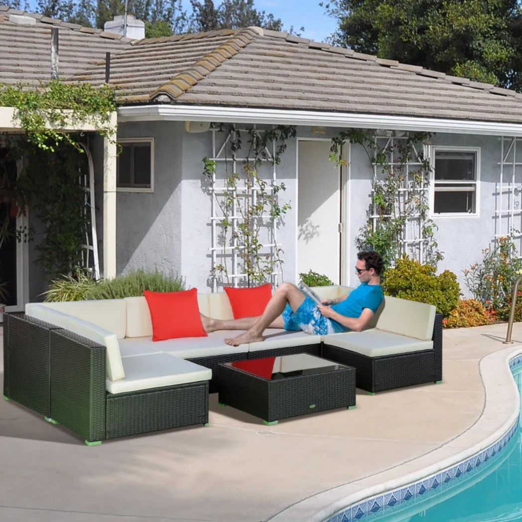 Ensemble de canapés d'extérieur sectionnels en osier