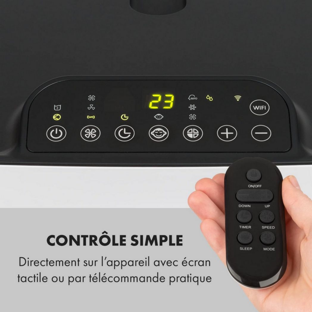 Climatiseur portable silencieux Klarstein, climatiseur portable 5 en 1, mini climatiseur, purificateur et éliminateur d'odeurs, mode nuit, déshumidificateur d'air, faible consommation, 10 000 BTU, climatiseurs