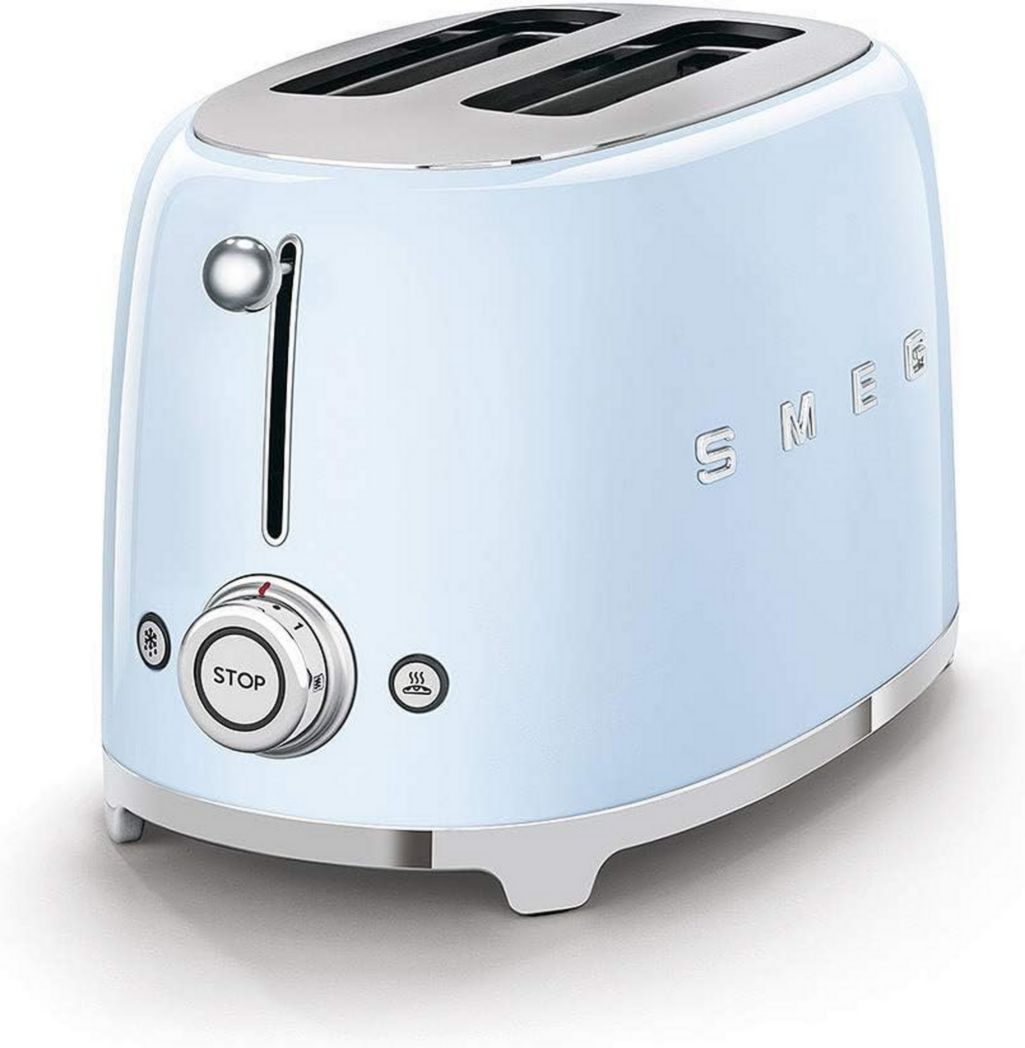 Smeg, Grille-pain 2 tranches TSF01BLEU, 2 fentes 36 mm, 6 niveaux de brunissage, fonctions chauffage, décongélation et bagel, éjection automatique du pain, tiroir ramasse-miettes, 950 W, noir