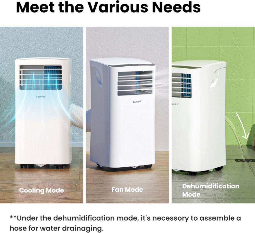 Climatiseur portable COMFEE' 9000 BTU/h 2,6 kW, 3 en 1, refroidisseur, déshumidificateur, ventilateur, fonction Follow me, minuterie, mode nuit, pour salon et maison de 33 m³/88 m³, MPPH-09CRN7, R290