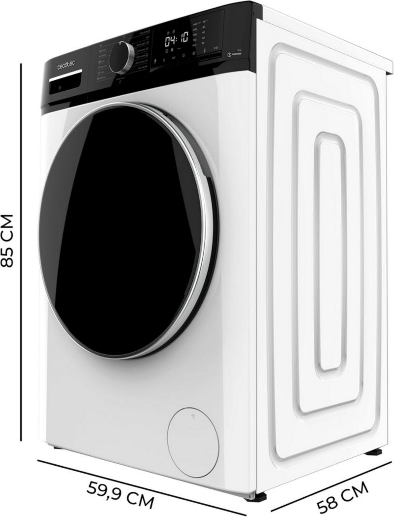 Lave-linge Cecotec 8 kg Bolero DressCode 8610 Inverter Steel A. Chargement frontal, 1400 tr/min, SteamMax, moteur Inverter Plus, 15 programmes, OnSmart, Stop&Go, DrumClean, revêtement antibactérien