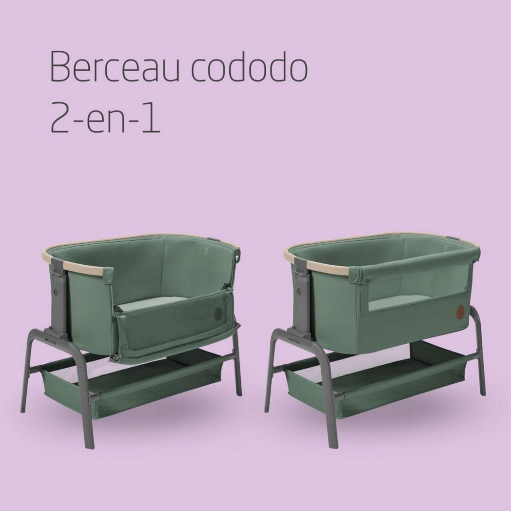 Lit cododo Maxi-Cosi Iora, lit cododo pliable pour bébé, 0-6 mois, 9 kg max, 4 positions d'inclinaison et 5 hauteurs, système coulissant, matelas confort, grand panier, facile à transporter, Essential Graphite