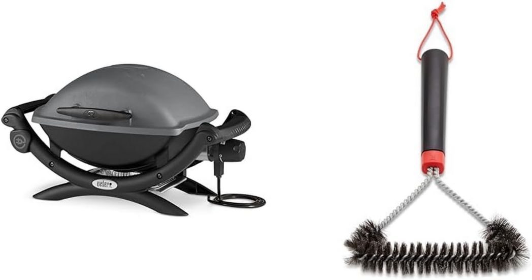 Barbecue électrique Weber Q1400, surface de cuisson 43 x 32 cm, portable, grille en fonte émaillée divisée en 2 parties, couvercle et cuve en fonte d'aluminium - Gris foncé (52020053)