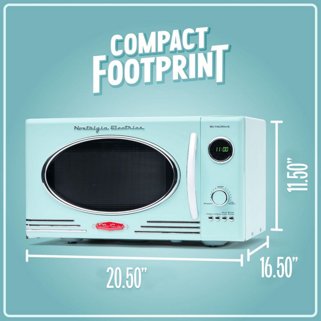 Four à micro-ondes rétro de comptoir Nostalgia - Grand format 800 watts - 25,4 L - 12 réglages de cuisson préréglés - Horloge numérique - Appareils de cuisine - Rouge