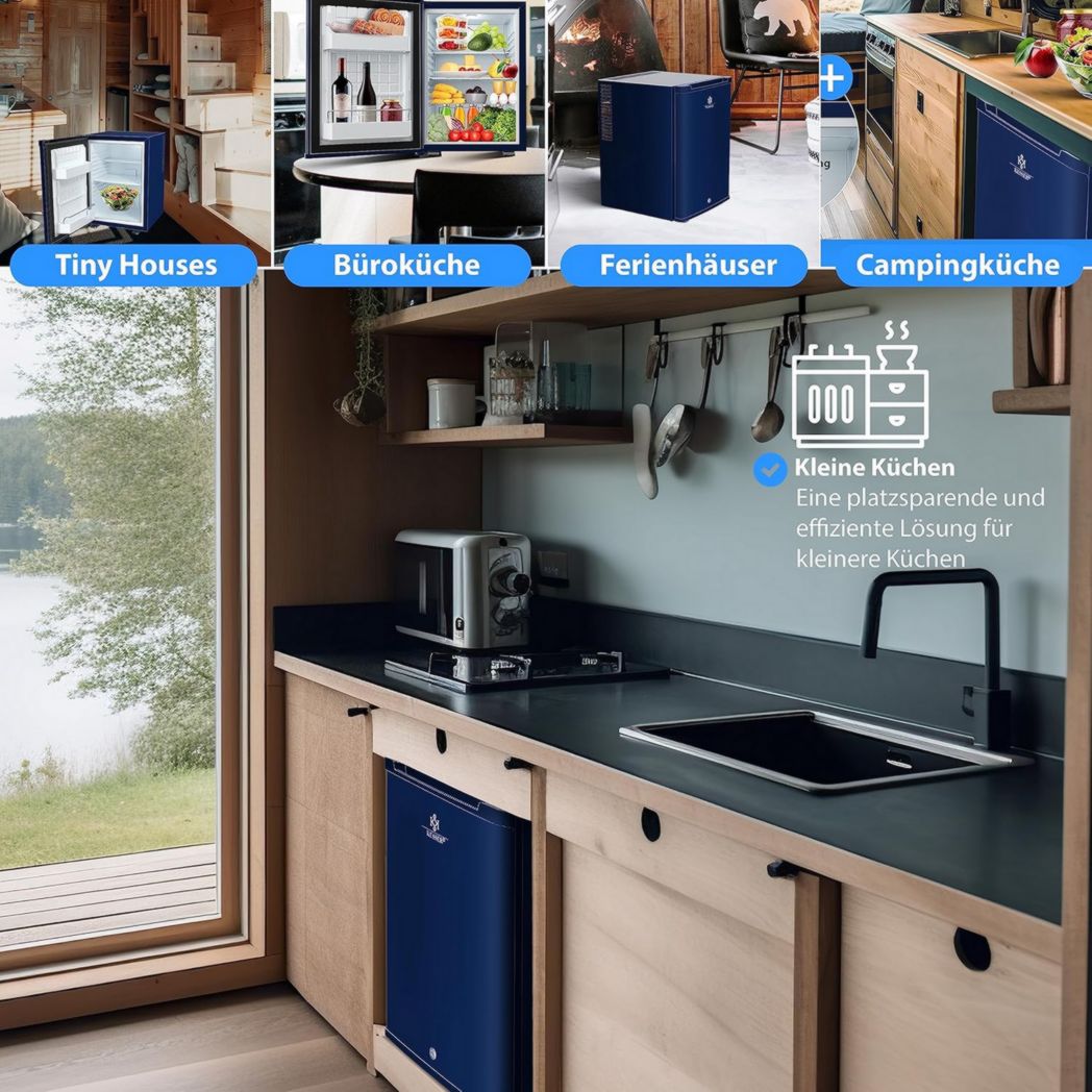 Mini-réfrigérateur KESSER® avec serrure, mini-bar 40 l, silencieux, 22 dB, verrouillable, chambre, butée de porte amovible, environ 4 à 16 °C, hauteur 57 cm, éclairage intérieur