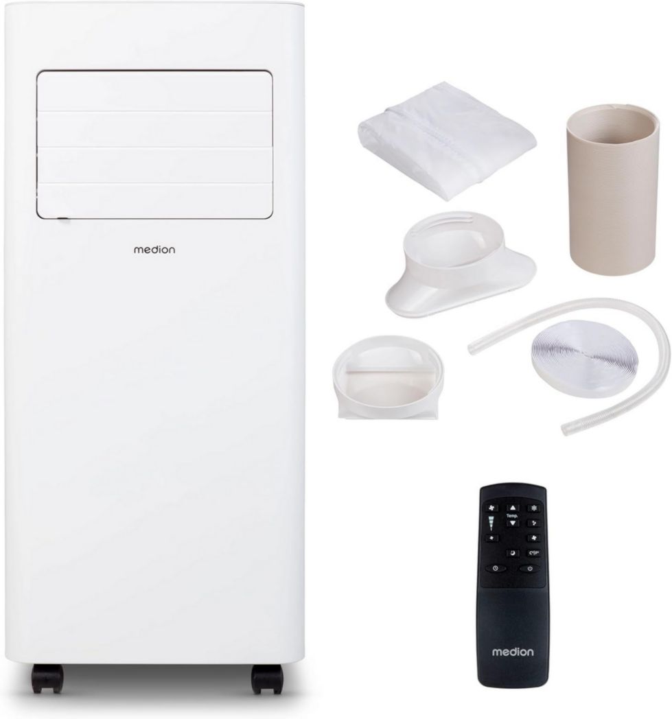 Climatiseur mobile intelligent MEDION P1002 (10 000 BTU, 3 en 1, refroidissement, déshumidification, ventilation, jusqu'à 34 m², kit de joint de fenêtre, mode veille, contrôle Wi-Fi, télécommande, écran, MD 37733)