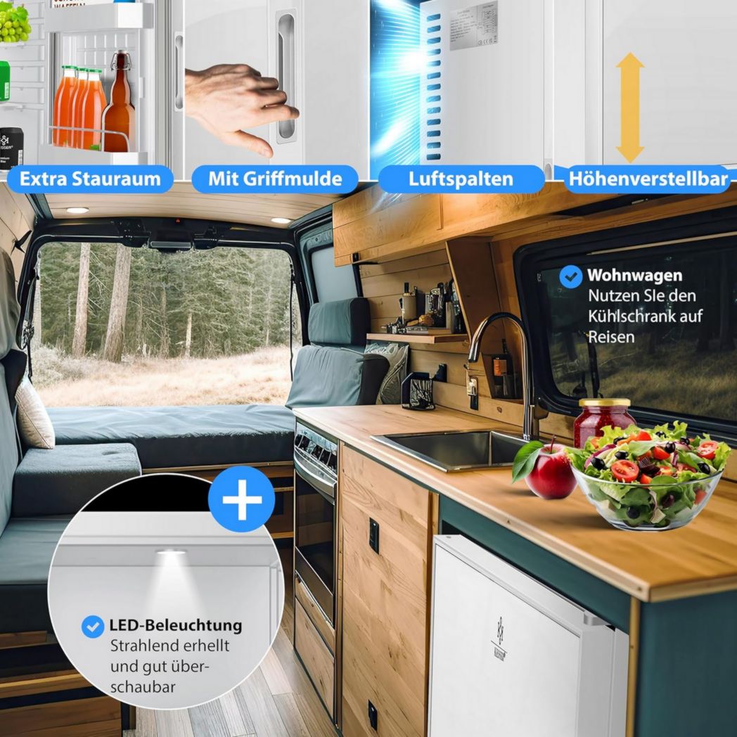 Mini-réfrigérateur KESSER® avec serrure, mini-bar 40 l, silencieux, 22 dB, verrouillable, chambre, butée de porte amovible, environ 4 à 16 °C, hauteur 57 cm, éclairage intérieur