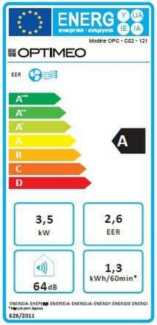 Climatiseur mobile OPTIMEO OPC-C02-121 3500 W blanc, 5 niveaux de protection spéciaux, silencieux et roues intégrées