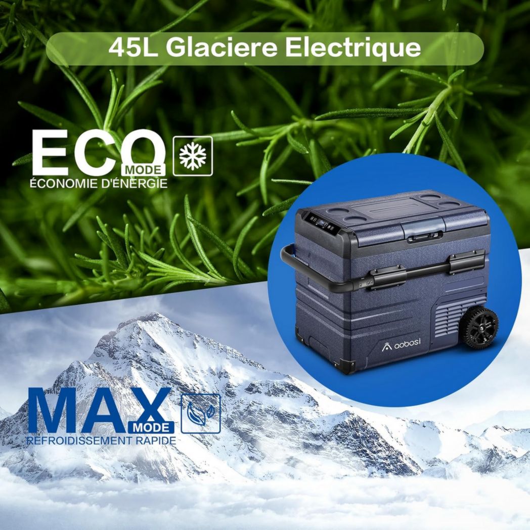 Glacière électrique double zone AAOBOSI 115 L, compresseur WiFi, 12 V/24 V et 100-240 V, pour camping, -20 °C à 20 °C, pour voiture, camion, bateau, camping, caravane, voyage, maison