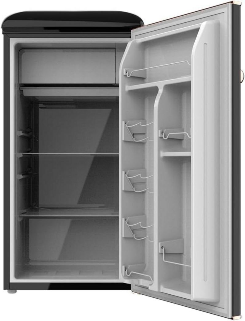 Mini-réfrigérateur Cecotec Bolero CoolMarket TT Origin 45 Rouge. Réfrigérateur de table rétro 45 L, 55 cm de haut, 44,7 cm de large, classe énergétique E, bac à glaçons et poignée chromée, rouge.