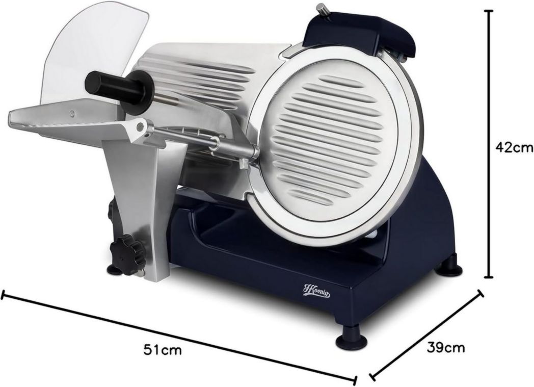 Trancheuse à viande électrique H.Koenig MSX254, Charcuterie, Professionnelle, Précise, Coupe 0-12 mm, Lame 25 cm, Aiguiseur intégré, Grand plateau, 282 tr/min, Rouge