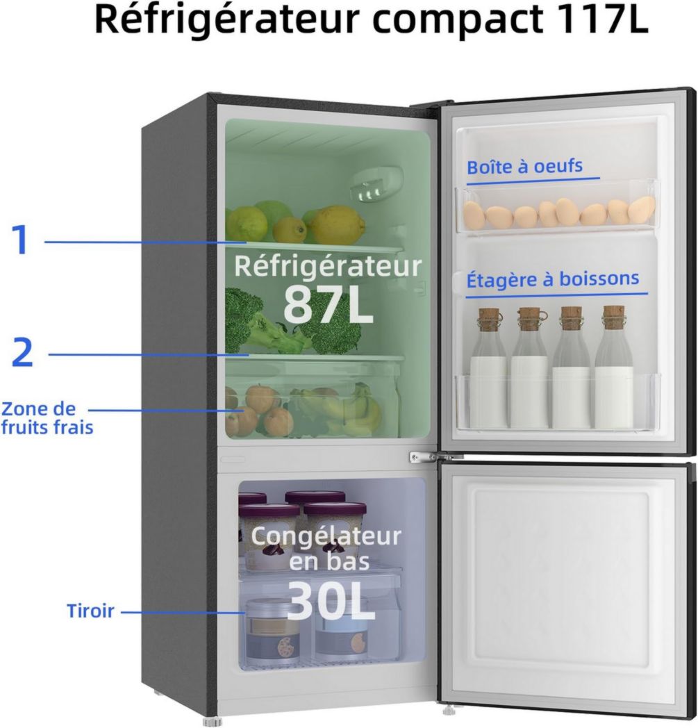 Réfrigérateur congélateur inférieur CHIQ CBM159LEBD 157 litres (109 + 48) Low Frost, faible bruit, refroidissement rapide, faible encombrement