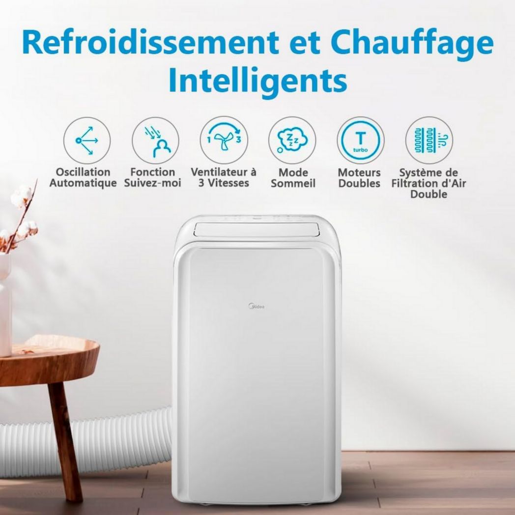 Climatiseur portable 4-en-1 silencieux MIDEA PortaSplit | 12 000 BTU | 3,5 kW, chauffage et climatiseur portables prêts à installer - Climatiseur portable avec refroidisseur, déshumidificateur, chauffage et ventilateur