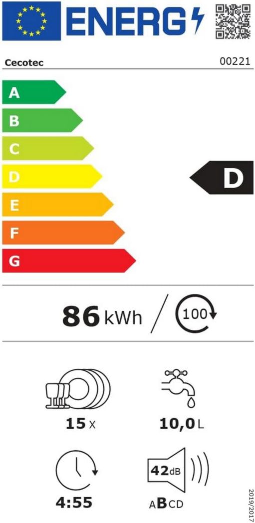 Lave-vaisselle Cecotec 60cm Bolero Aguazero 6700 B Lave-vaisselle blanc, 15 couverts, Classe B, moteur Inverter Plus, O2 Dry, Lavage Dual Zone, Plateau réglable, Turbo Dry+ et Demi-charge.