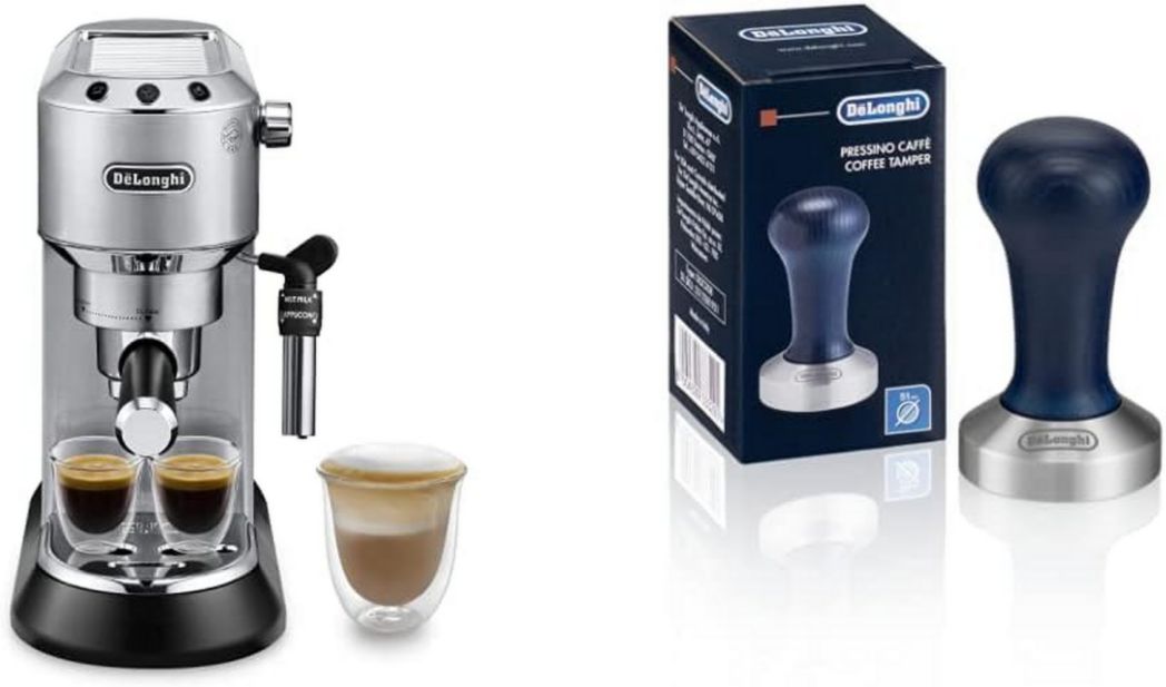De'Longhi Dedica Style EC685.M, Machine à expresso avec buse à mousse de lait professionnelle, seulement 15 cm de large, réservoir de 1 L, boîtier en métal, compatible avec les dosettes ESE, métal