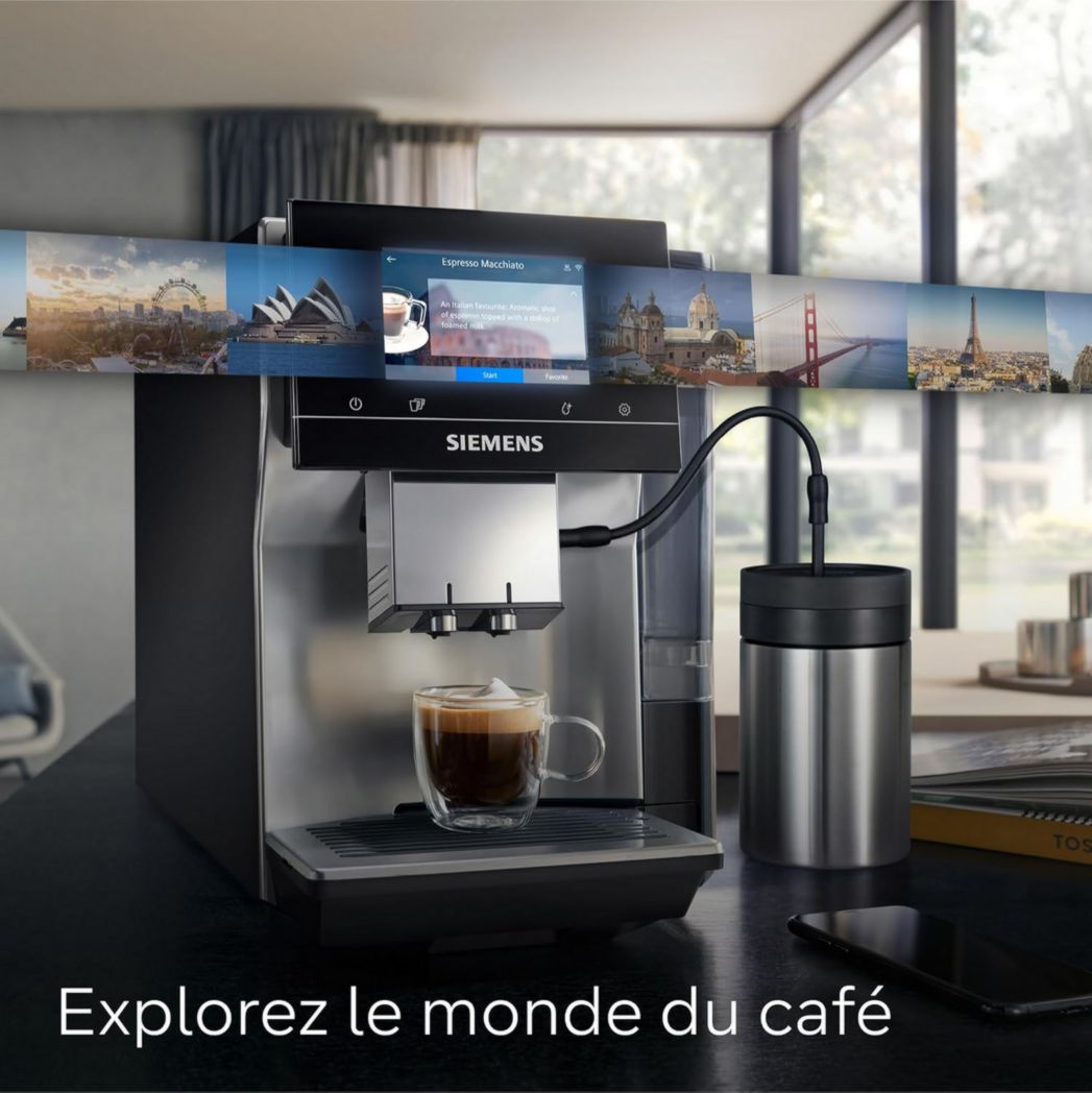 SIEMENS, machine à café à grains entièrement automatique, EQ700, écran iSelect, coffeeWorld, avec Cold Brew et Slow Brew, cappuccinatore, Home Connect, gris anthracite, TP715R01 classic