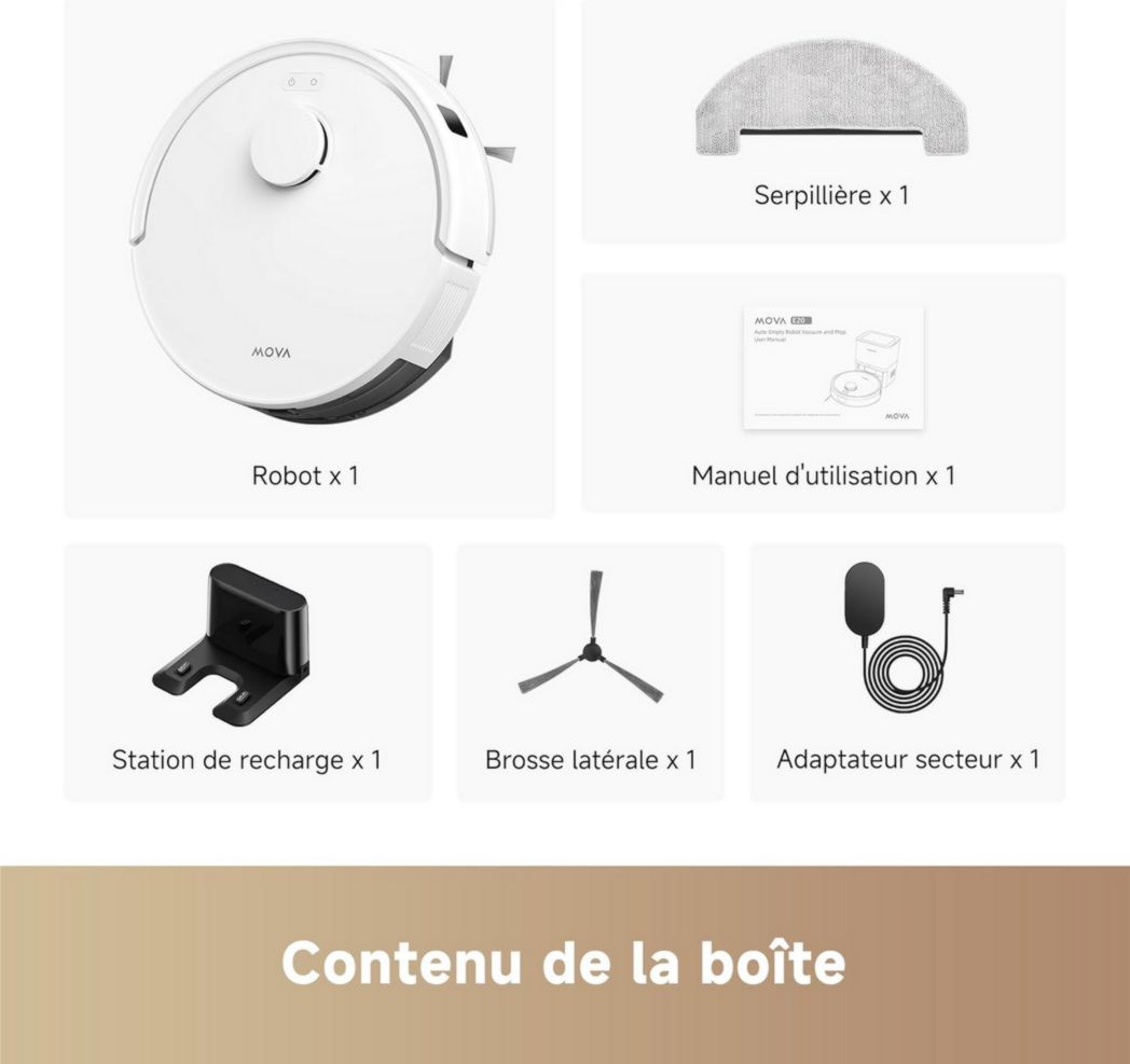 Aspirateur robot MOVA E30 Ultra avec vidage automatique, nettoyage automatique des serpillères, technologie RoboSwing, élévation de la serpillère de 10,5 mm, aspiration 7 000 Pa