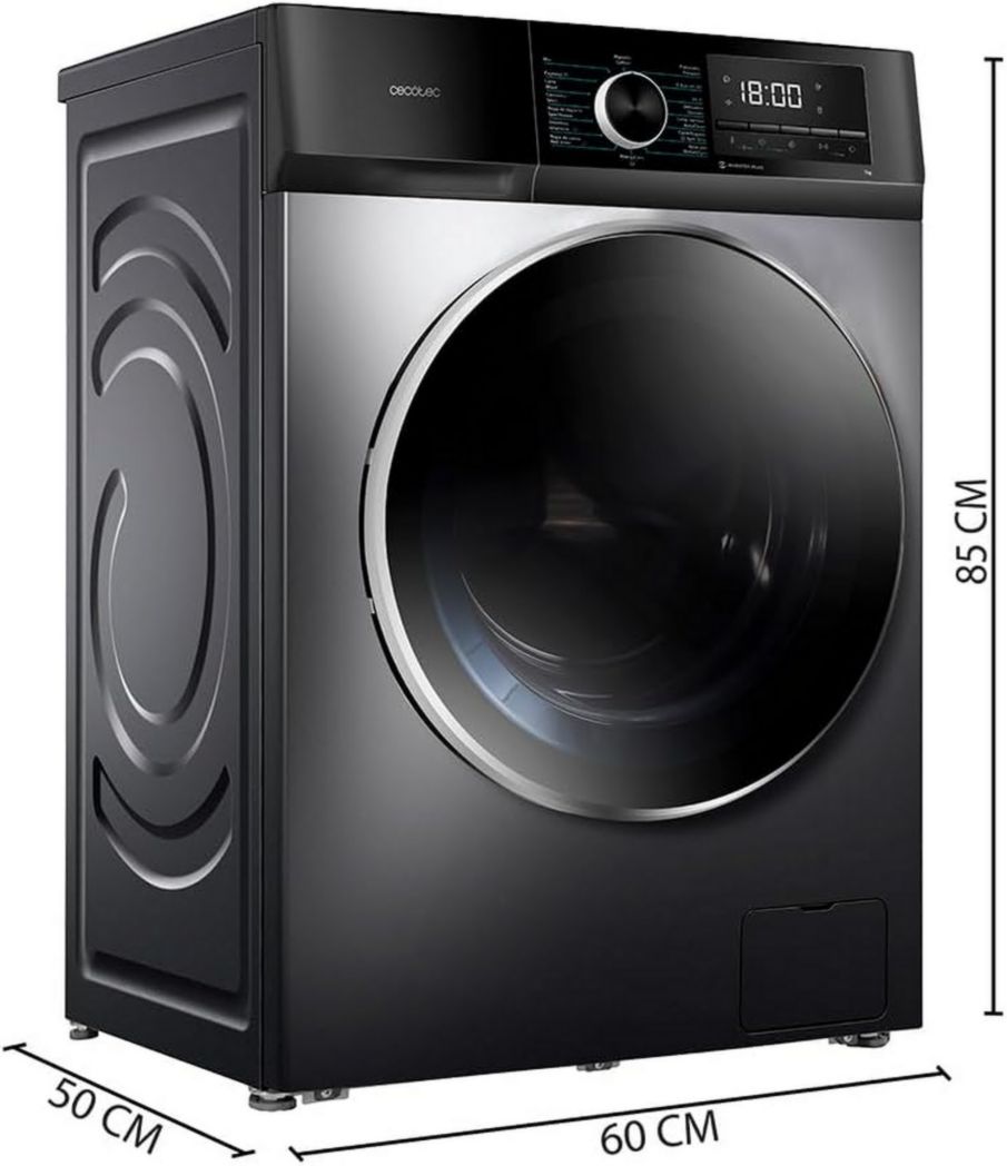 Cecotec Bolero Dresscode 10500 Inverter Steel A. Lave-linge 10 kg Acier, 1400 tr/min, moteur Inverter Plus, Vapeur, Classe A.