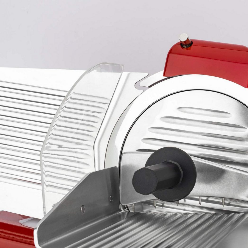 Trancheuse à viande électrique H.Koenig MSX254, Charcuterie, Professionnelle, Précise, Coupe 0-12 mm, Lame 25 cm, Aiguiseur intégré, Grand plateau, 282 tr/min, Rouge