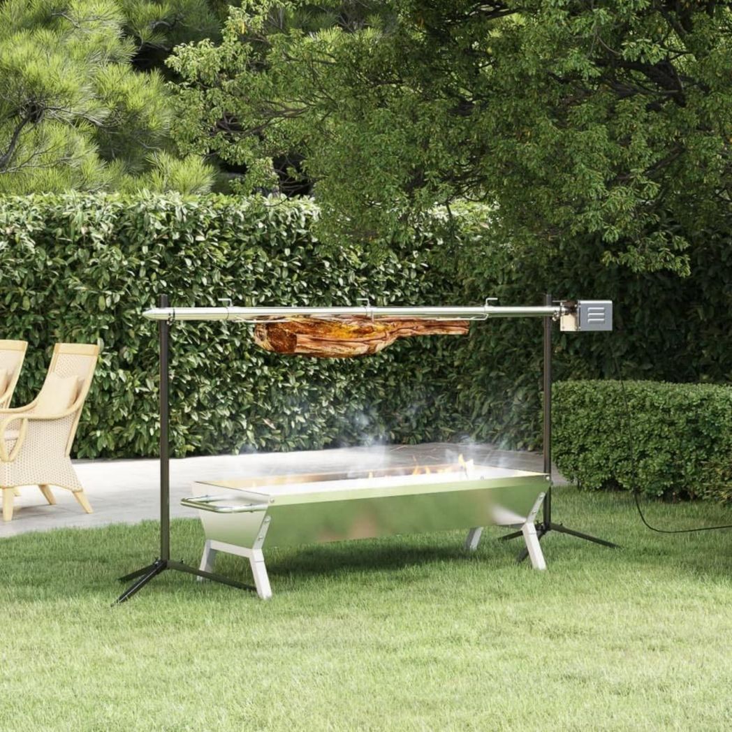 Barbecue automatique vidaXL avec moteur en acier inoxydable 150 x 46,5 x 82,5 cm, grill, fumoir, barbecue d'extérieur, barbecue au charbon de bois, barbecue électrique