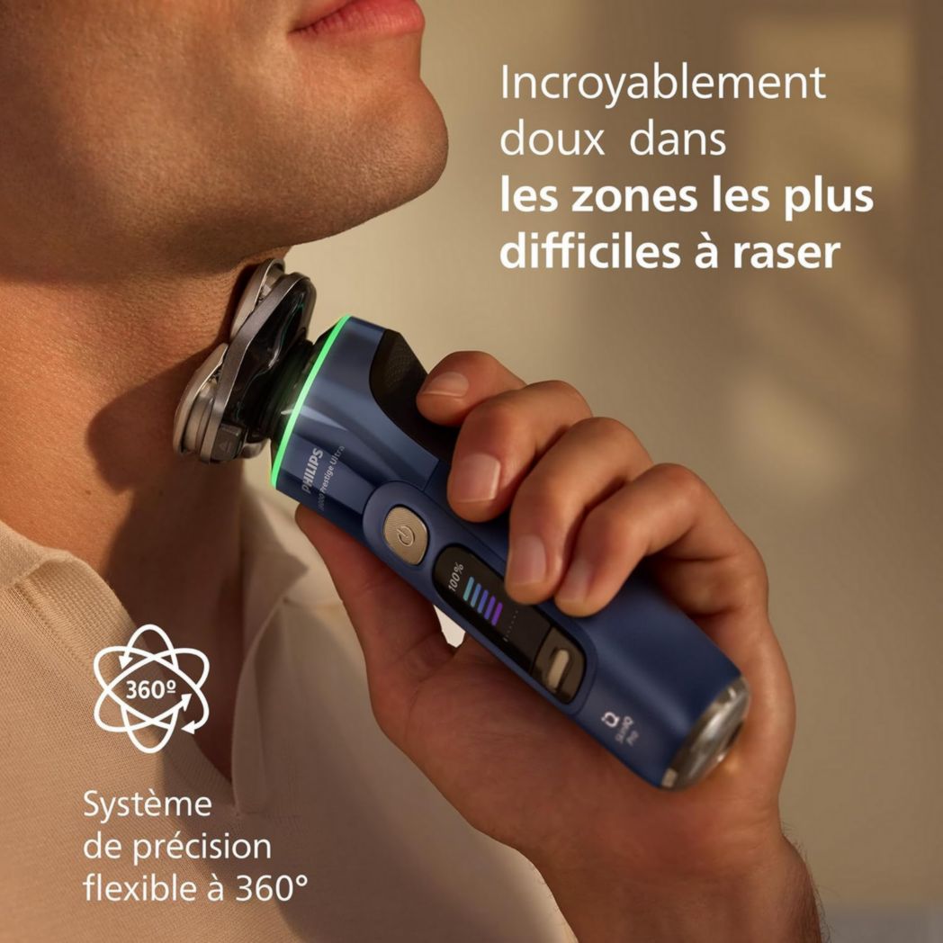 Rasoir Philips i9000 Prestige Ultra, rasoir électrique 100 % étanche, technologie Skin IQ Pro, système Triple Lift & Cut, lames de précision NanoTech rotatives à 360°, 5 modes de rasage, XP9401/38