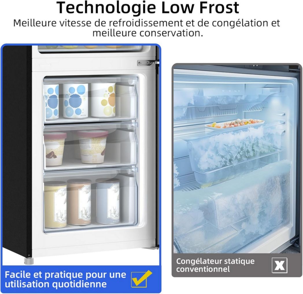 Réfrigérateur congélateur inférieur CHIQ CBM159LEBD 157 litres (109 + 48) Low Frost, faible bruit, refroidissement rapide, faible encombrement
