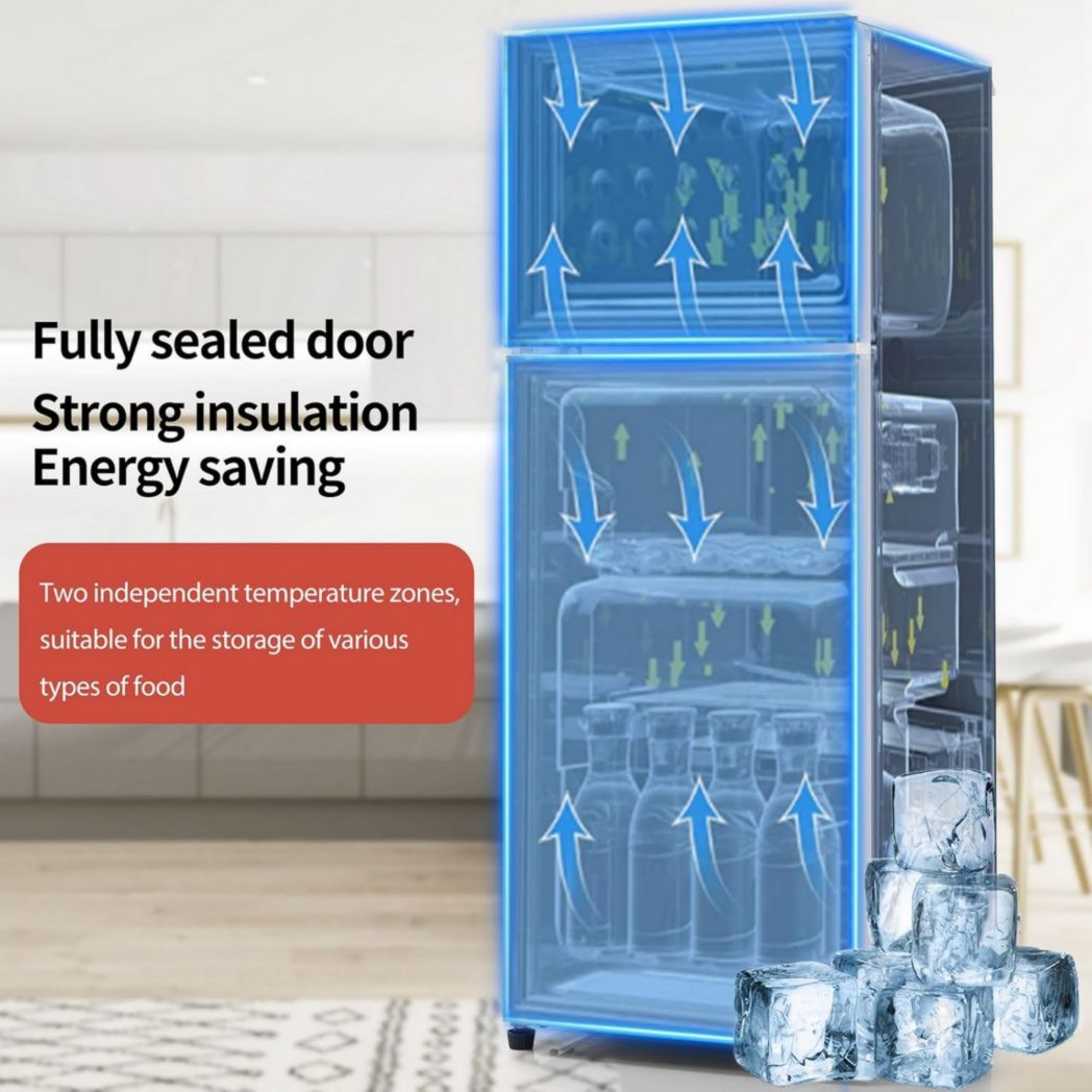 Réfrigérateur rétro Sweiko, congélateur vertical, éclairage LED, combiné réfrigérateur-congélateur, deux portes, volume total de 92 litres avec capacité de congélation de 28 litres (rouge)