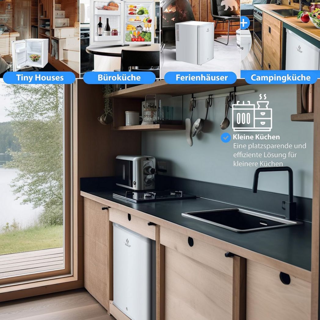 Mini-réfrigérateur KESSER® avec serrure, mini-bar 40 l, silencieux, 22 dB, verrouillable, chambre, butée de porte amovible, environ 4 à 16 °C, hauteur 57 cm, éclairage intérieur