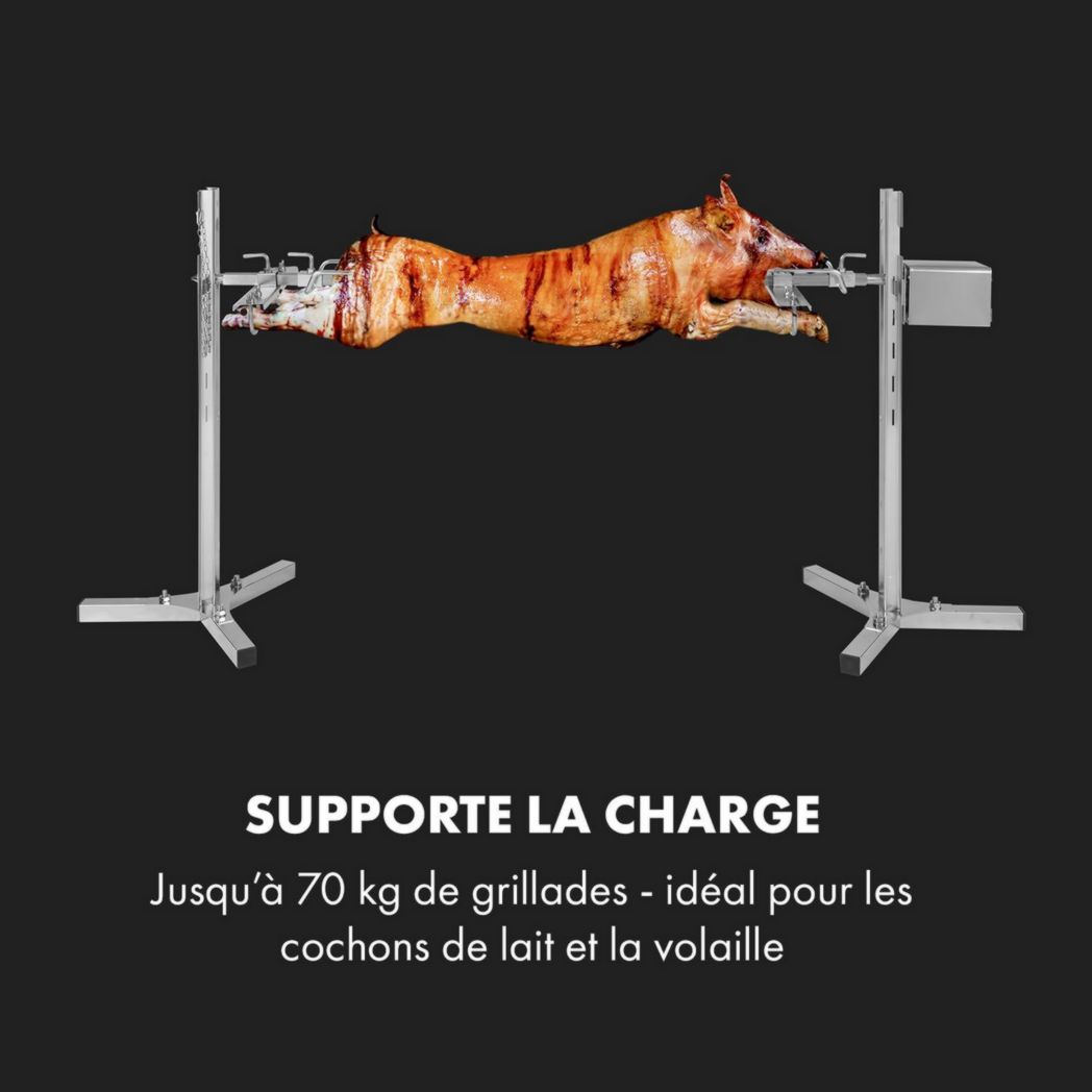 Rôtissoire électrique Klarstein, rôtissoire et barbecue, grande broche à cochon de lait, rôtissoire, barbecue 12 W avec 3 pieds en acier inoxydable