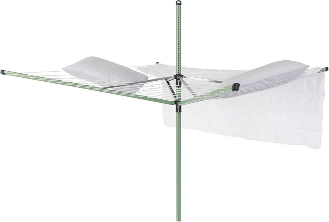 Brabantia - Séchoir à linge Lift-O-Matic - Étendoir à linge d'extérieur - Antidérapant - Résistant aux UV, 60 m - Rotation fluide - Pratique - Douille métallique à planter - Gris métallisé - 295 cm