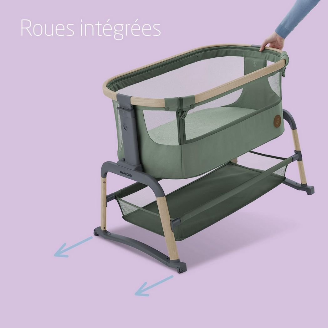 Lit cododo Maxi-Cosi Iora, lit cododo pliable pour bébé, 0-6 mois, 9 kg max, 4 positions d'inclinaison et 5 hauteurs, système coulissant, matelas confort, grand panier, facile à transporter, Essential Graphite