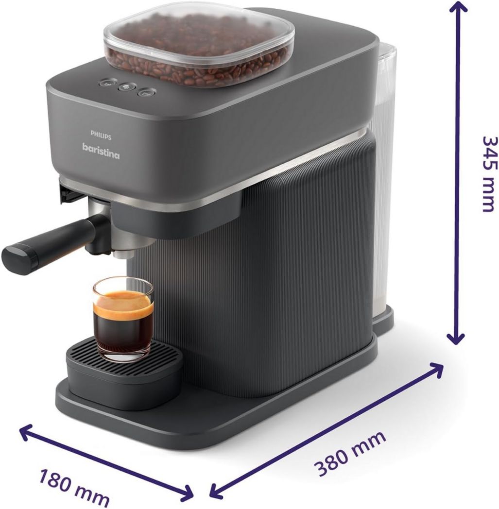 Machine à expresso Philips Baristina - Un véritable expresso, en toute simplicité - Compacte - 16 bars de pression - Broyeur intégré - Machine blanche avec porte-filtre blanc (BAR300/00)