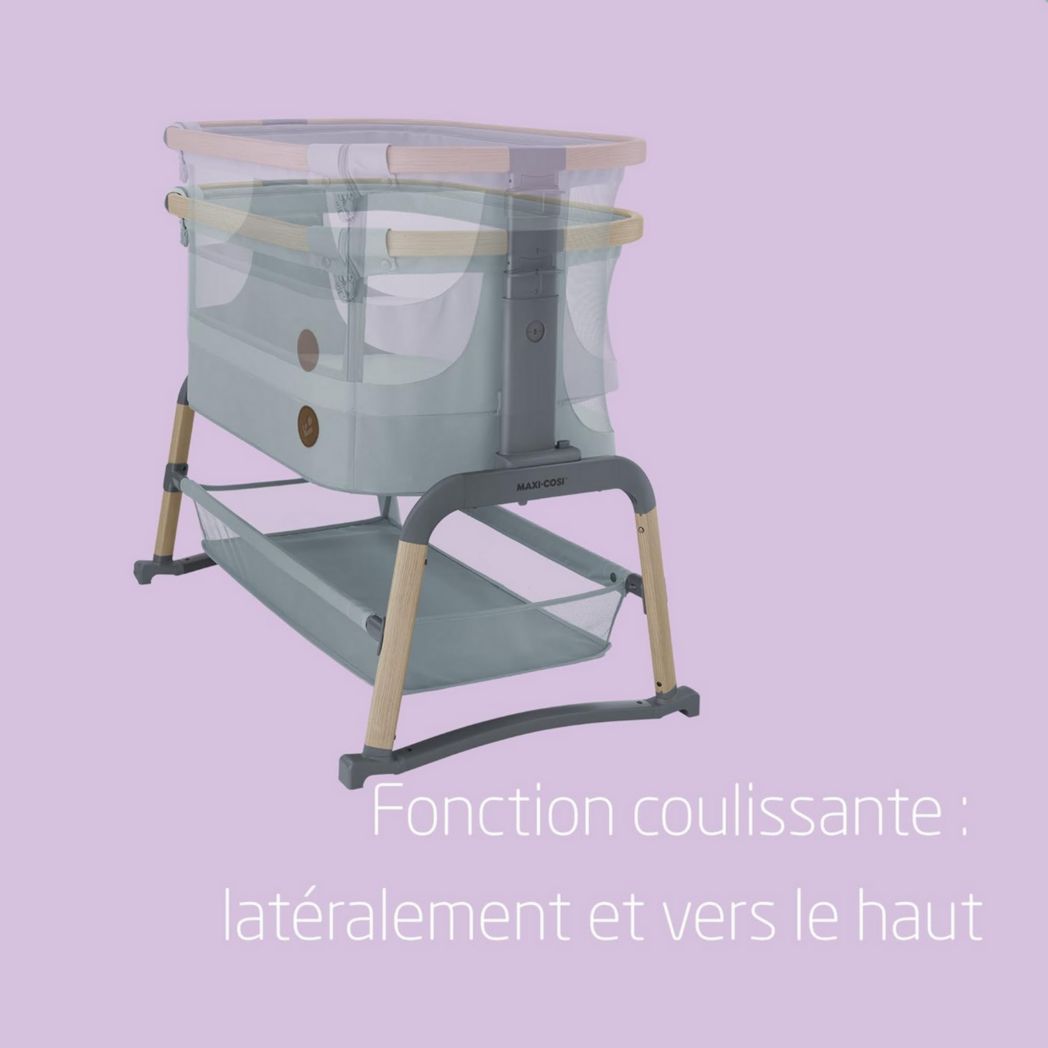 Lit cododo Maxi-Cosi Iora, lit cododo pliable pour bébé, 0-6 mois, 9 kg max, 4 positions d'inclinaison et 5 hauteurs, système coulissant, matelas confort, grand panier, facile à transporter, Essential Graphite