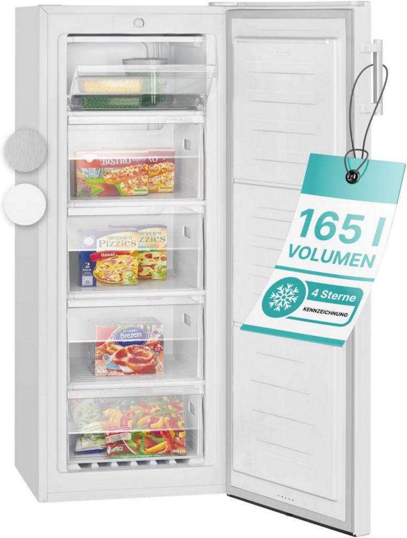 Congélateur Bomann GS7317-1 165L Blanc, Volume net : 165 litres, Pose libre, Éclairage intérieur LED, Température réglable, Silencieux, Congélateur économique 4 étoiles