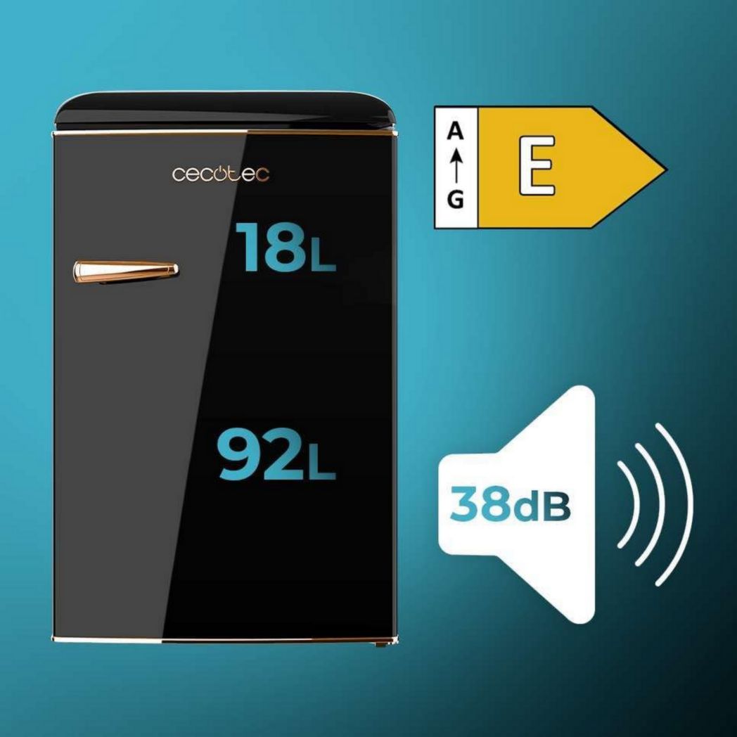 Mini-réfrigérateur Cecotec Bolero CoolMarket TT Origin 45 Rouge. Réfrigérateur de table rétro 45 L, 55 cm de haut, 44,7 cm de large, classe énergétique E, bac à glaçons et poignée chromée, rouge.