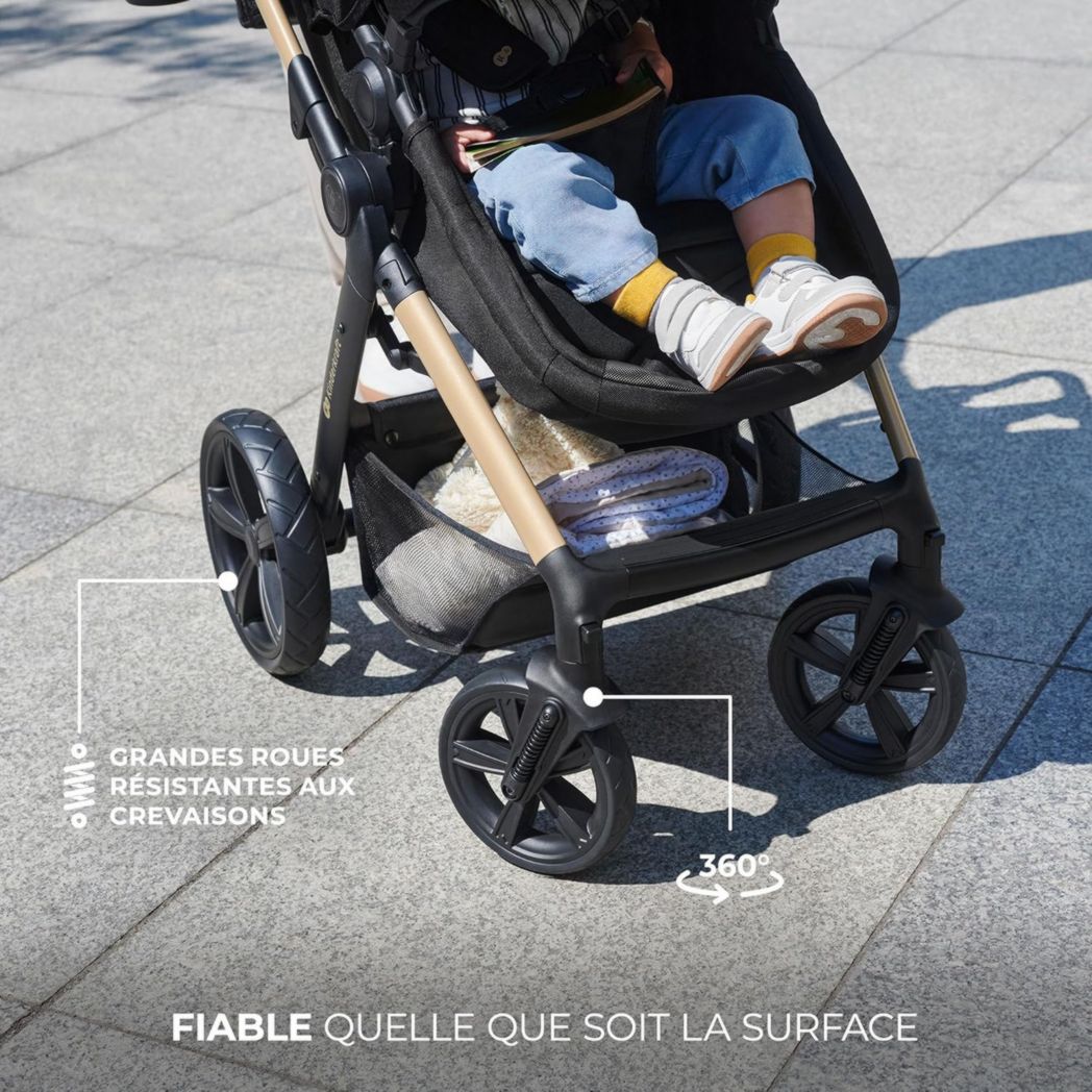 Poussette 3-en-1 Kinderkraft MOOV2, système de voyage de la naissance à 27 kg, siège auto Mink PRO I-Size inclus, pare-soleil extensible avec filtre UPF50+, accessoires pratiques, gris