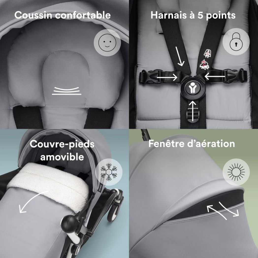 Poussette Stokke YOYO3 avec pack nouveau-né et pack couleur 6+ - Comprend un cadre noir, un pack couleur YOYO 6+ (gingembre) et un pack nouveau-né 0+ (gingembre)