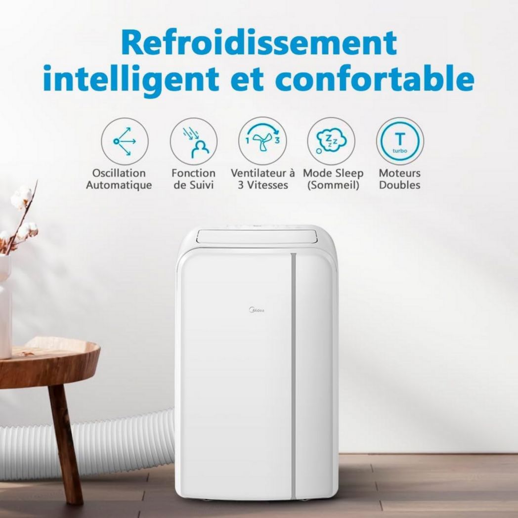 Climatiseur portable 4-en-1 silencieux MIDEA PortaSplit | 12 000 BTU | 3,5 kW, chauffage et climatiseur portables prêts à installer - Climatiseur portable avec refroidisseur, déshumidificateur, chauffage et ventilateur